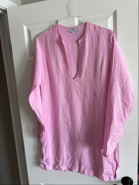 Women’s  Pink Long-Sleeve V-Neck Linen Shine